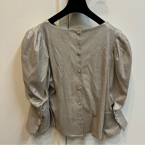 NWT Bloom Season Sparkly Long Puff Sleeve Button Back Christmas Top Holiday L - Picture 10 of 12